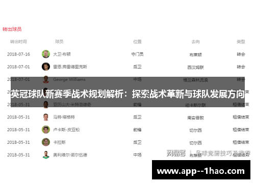 英冠球队新赛季战术规划解析：探索战术革新与球队发展方向